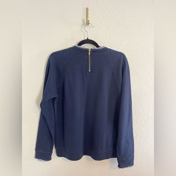 J. Crew Navy Woven Ruffleneck Pullover Sweatshirt Size medium - Picture 4 of 11